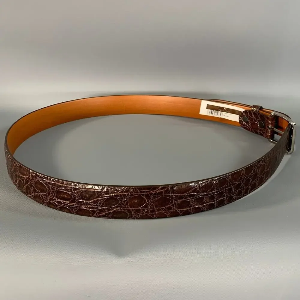 TRAFALGAR Size 42 Brown Croc Embossed Crocodile Belt
